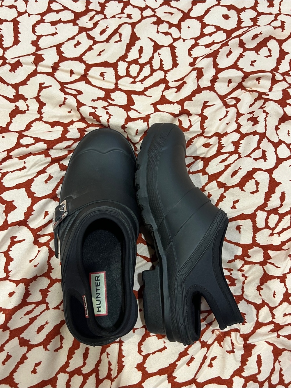 Hunter Black Slip-On Clog Mules